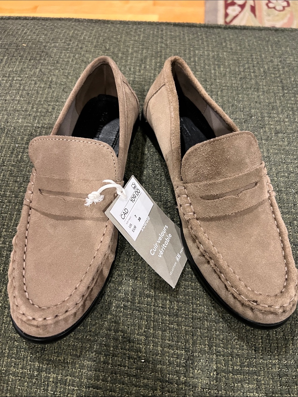 H&M Suede Taupe Penny Loafers (sz 7)